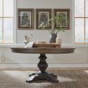 The appearance of Americana Farmhouse Opt Pedestal Table In Dusty Taupe and Black designed by Liberty in the traditional interior design. This taupe piece of furniture was selected by 1StopBedrooms from Americana Farmhouse Collection to add a touch of cosiness and style into your home. Sku: 615-P6060-B;615-T6060. Table Top Shape: Round. Material: Rubberwood. Size: 60".