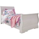 The appearance of Anarasia White Twin Sleigh Bed designed by Signature Design by Ashley in the modern / contemporary interior design. This white piece of furniture was selected by 1StopBedrooms from Anarasia Collection to add a touch of cosiness and style into your home. Sku: B129-63;B129-62;B129-82. Bed Type: Sleigh Bed. Material: Wood. Bed Size: Twin.