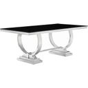 The appearance of Antoine Rectangular Dining Table Chrome and Black designed by Coaster in the glam interior design. This black piece of furniture  was selected by 1StopBedrooms from Antoine Collection to add a touch of cosiness and style into your home. Sku: 107871B1;107871B2;107871B3. Material: Metal. Table Top Shape: Rectangular. Size: 42" x 95".