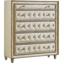 The appearance of Antonella 5-drawer Upholstered Chest Ivory and Camel designed by Coaster in the glam interior design. This ivory and camel piece of furniture  was selected by 1StopBedrooms from Antonella Collection to add a touch of cosiness and style into your home. Sku: 223525. Material: Upholstered.