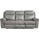 The appearance of Aram Gray Glider Reclining Sofa With Center Drop Down Cup Holders designed by Homelegance in the modern / contemporary interior design. This gray piece of furniture  was selected by 1StopBedrooms from Aram Collection to add a touch of cosiness and style into your home. Sku: 8206GRY-3. Material: Cotton.