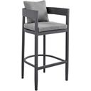 Argiope Outdoor Patio Bar Stool In Aluminum with Gray Cushions