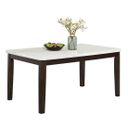 Aron Dining Table In White Faux Marble and Dark Wood Legs
