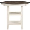 The appearance of Asher Brown And White Counter Height Dining Table designed by Homelegance in the transitional interior design. This brown piece of furniture was selected by 1StopBedrooms from Asher Collection to add a touch of cosiness and style into your home. Sku: 5800WH-36. Table Top Shape: Round. Material: Wood. Size: 42".