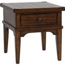 The appearance of Aspen Skies End Table designed by Liberty in the traditional interior design. This dark brown piece of furniture was selected by 1StopBedrooms from Aspen Skies Collection to add a touch of cosiness and style into your home. Sku: 316-OT1020. Material: Wood.