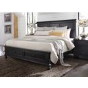 The appearance of Aspenhome Oxford Queen Panel Storage Bed In Black designed by Aspenhome in the modern / contemporary interior design. This black piece of furniture  was selected by 1StopBedrooms from Oxford Collection to add a touch of cosiness and style into your home. Sku: I07-412-BLK;I07-403D-BLK;I07-402-BLK. Bed Type: Storage Bed. Material: Wood. Bed Size: Queen.