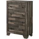 The appearance of Atticus Chest In Gray designed by Crown Mark in the rustic / southwestern interior design. This gray piece of furniture  was selected by 1StopBedrooms from Atticus Collection to add a touch of cosiness and style into your home. Sku: B6980-4. Material: MDF.