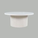 The appearance of Auden 40 Inch Round Fluted Pedestal Base Coffee Table with Caster Wheels In White designed by Jofran in the modern / contemporary interior design. This white piece of furniture  was selected by 1StopBedrooms from Auden Collection to add a touch of cosiness and style into your home. Sku: 2420-2BWHT;2420-2TWHT. Material: MDF.