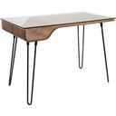 The appearance of Avery Mid-Century Modern Desk In Walnut Wood, Clear Glass, And Black Metal designed by Lumisource in the transitional interior design. This walnut piece of furniture was selected by 1StopBedrooms from Avery Collection to add a touch of cosiness and style into your home. Sku: OFD-AVERY WL. Material: Metal.
