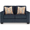 The appearance of Aviemore Loveseat In Ink designed by Signature Design by Ashley in the modern / contemporary interior design. This ink piece of furniture  was selected by 1StopBedrooms from Aviemore Collection to add a touch of cosiness and style into your home. Sku: 2430335. Material: Fabric.