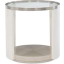 The appearance of Axiom Round Glass Top Chairside Table designed by Bernhardt in the transitional interior design. This linear gray/linear white/brushed silver piece of furniture  was selected by 1StopBedrooms from Axiom Collection to add a touch of cosiness and style into your home. Sku: 381125. Material: Stainless Steel.