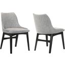 The appearance of Azalea Gray Fabric and Black Wood Dining Side Chair Set of 2 designed by Armen Living in the modern / contemporary interior design. This gray piece of furniture was selected by 1StopBedrooms from Azalea Collection to add a touch of cosiness and style into your home. Sku: LCAZSIBLGR. Material: Rubberwood.