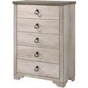 The appearance of Crown Mark Patterson Chest in Driftwood Grey designed by Crown Mark in the country / farmhouse interior design. This distressed piece of furniture was selected by 1StopBedrooms from Patterson Collection to add a touch of cosiness and style into your home. Sku: B3050-4. Material: Wood.