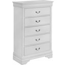 The appearance of Crown Mark Louis Philip Chest in White designed by Crown Mark in the traditional interior design. This white piece of furniture was selected by 1StopBedrooms from Louis Philip Collection to add a touch of cosiness and style into your home. Sku: B3650-4. Material: Wood.