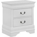 The appearance of Crown Mark Louis Philip Nightstand in White designed by Crown Mark in the traditional interior design. This white piece of furniture was selected by 1StopBedrooms from Louis Philip Collection to add a touch of cosiness and style into your home. Sku: B3650-2. Material: Wood.