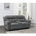 The appearance of Bahrain Upholstered Motion Loveseat with Console Charcoal designed by Coaster in the transitional interior design. This charcoal piece of furniture was selected by 1StopBedrooms from Bahrain Collection to add a touch of cosiness and style into your home. Sku: 609540CON;609540LR;609540RR. Material: Upholstered.