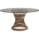 The appearance of Bali Hai Latitude Dining Table with 60 Inch Glass Top In Sunset designed by Tommy Bahama in the transitional interior design. This sunset piece of furniture was selected by 1StopBedrooms from Bali Hai Collection to add a touch of cosiness and style into your home. Sku: 593-875-60C. Table Top Shape: Round. Material: Rattan. Size: 60".