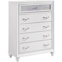 The appearance of Barzini 5-drawer Chest White designed by Coaster in the glam interior design. This white piece of furniture  was selected by 1StopBedrooms from Barzini Collection to add a touch of cosiness and style into your home. Sku: 205895. Material: Wood.