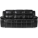 The appearance of Bastrop Black Double Reclining Sofa designed by Homelegance in the transitional interior design. This black piece of furniture  was selected by 1StopBedrooms from Bastrop Collection to add a touch of cosiness and style into your home. Sku: 8230BLK-3. Material: Vinyl.