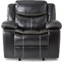 The appearance of Bastrop Glider Reclining Chair In Black designed by Homelegance in the traditional interior design. This black piece of furniture  was selected by 1StopBedrooms from Bastrop Collection to add a touch of cosiness and style into your home. Sku: 8230BLK-1. Material: Faux Leather.