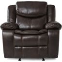 The appearance of Bastrop Faux Leather Glider Reclining Chair In Brown designed by Homelegance in the traditional interior design. This brown piece of furniture  was selected by 1StopBedrooms from Bastrop Collection to add a touch of cosiness and style into your home. Sku: 8230BRW-1. Material: Faux Leather.