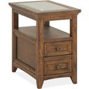 The appearance of Bay Creek Chairside End Table In Toasted Nutmeg designed by Magnussen in the modern / contemporary interior design. This nutmeg piece of furniture  was selected by 1StopBedrooms from Bay Creek Collection to add a touch of cosiness and style into your home. Sku: T4398-10. Material: Pine Veneer.