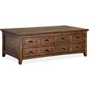 The appearance of Bay Creek Lift Top Storage Cocktail Table with Casters In Toasted Nutmeg designed by Magnussen in the modern / contemporary interior design. This nutmeg piece of furniture  was selected by 1StopBedrooms from Bay Creek Collection to add a touch of cosiness and style into your home. Sku: T4398-50. Material: Pine Veneer.