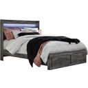 The appearance of Baystorm Queen Panel Bed with 2 Storage Drawers In Gray designed by Signature Design by Ashley in the transitional interior design. This gray piece of furniture was selected by 1StopBedrooms from Baystorm Collection to add a touch of cosiness and style into your home. Sku: B221-57;B221-54S;B221-95;B100-13. Bed Type: Panel Bed. Material: Wood. Bed Size: Queen.