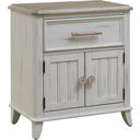 The appearance of Beach Comber Nightstand with Sand Top In Weathered White designed by American Woodcrafters in the coastal interior design. This weathered white piece of furniture was selected by 1StopBedrooms from Beach Comber Collection to add a touch of cosiness and style into your home. Sku: 8510-412. Material: Mahogany.