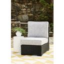 The appearance of Beachcroft Outdoor Armless Chair with Cushion In Black/Light Gray designed by Signature Design by Ashley in the transitional interior design. This black/light gray piece of furniture was selected by 1StopBedrooms from Beachcroft Collection to add a touch of cosiness and style into your home. Sku: P792-846. Material: Aluminum.