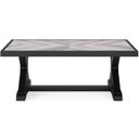 The appearance of Beachcroft Outdoor Coffee Table In Black/Light Gray designed by Signature Design by Ashley in the transitional interior design. This black/light gray piece of furniture  was selected by 1StopBedrooms from Beachcroft Collection to add a touch of cosiness and style into your home. Sku: P792-701. Material: Aluminum. Table Top Shape: Rectangular.