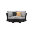 The appearance of Beachcroft Outdoor Curved Corner Chair with Cushion In Black and Light Gray designed by Signature Design by Ashley in the transitional interior design. This black/light gray piece of furniture was selected by 1StopBedrooms from Beachcroft Collection to add a touch of cosiness and style into your home. Sku: P792-851. Material: Aluminum.