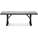 The appearance of Beachcroft Outdoor Dining Table In Black/Light Gray designed by Signature Design by Ashley in the transitional interior design. This black/light gray piece of furniture was selected by 1StopBedrooms from Beachcroft Collection to add a touch of cosiness and style into your home. Sku: P792-625. Material: Marble. Table Top Shape: Rectangular.
