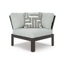 The appearance of Beachloft Outdoor Corner Chair with Cushion In Black and Gray designed by Signature Design by Ashley in the transitional interior design. This black and gray piece of furniture was selected by 1StopBedrooms from Beachloft Collection to add a touch of cosiness and style into your home. Sku: P490-877. Material: Fabric.