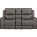 The appearance of Belmont Zero Gravity Power Reclining Tilt Console Loveseat with Headrest and Footrest In Autumn Fog designed by Parker House in the transitional interior design. This autumn fog piece of furniture  was selected by 1StopBedrooms from Belmont Collection to add a touch of cosiness and style into your home. Sku: MBEL-822CP3ZT-ATFG. Material: Top Grain Leather.
