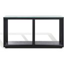 The appearance of Benecarlo Glass Top Console Table In Clear and Black designed by Safavieh Couture in the modern / contemporary interior design. This clear/black piece of furniture  was selected by 1StopBedrooms from Benecarlo Collection to add a touch of cosiness and style into your home. Sku: SFV2160B. Material: Rubberwood.