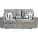 The appearance of Biscoe Pewter Power Reclining Loveseat designed by Signature Design by Ashley in the modern / contemporary interior design. This pewter piece of furniture was selected by 1StopBedrooms from Biscoe Collection to add a touch of cosiness and style into your home. Sku: 9050318. Material: Fabric.