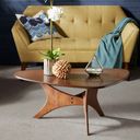 The appearance of Blaze Triangle Wood Coffee Table In Brown designed by Olliix in the transitional interior design. This brown piece of furniture  was selected by 1StopBedrooms from Blaze Collection to add a touch of cosiness and style into your home. Sku: IIF17-0010. Material: MDF.