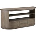 The appearance of Bosley Demilune Sofa Table In Porpoise designed by Magnussen in the transitional interior design. This porpoise piece of furniture  was selected by 1StopBedrooms from Bosley Collection to add a touch of cosiness and style into your home. Sku: T5693-75. Material: Oak Veneer.