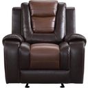 The appearance of Briscoe Light And Dark Brown Glider Reclining Chair designed by Homelegance in the modern / contemporary interior design. This brown piece of furniture was selected by 1StopBedrooms from Briscoe Collection to add a touch of cosiness and style into your home. Sku: 9470BR-1. Material: Faux Leather.