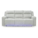 The appearance of Broad Cove Power Reclining Sofa In Alloy designed by Signature Design by Ashley in the modern / contemporary interior design. This alloy piece of furniture  was selected by 1StopBedrooms from Broad Cove Collection to add a touch of cosiness and style into your home. Sku: NC6420315. Material: Fabric.