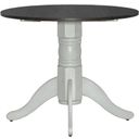 The appearance of Brook Bay Drop Leaf Table Set In Textured White With Carbon Gray Top designed by Liberty in the transitional interior design. This gray piece of furniture was selected by 1StopBedrooms from Brook Bay Collection to add a touch of cosiness and style into your home. Sku: 182-P3636;182-T3636. Table Top Shape: Round. Material: Rubberwood. Size: 36".
