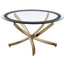 The appearance of Brooke Round Glass Top Coffee Table Metal Base In Rose Brass designed by Coaster in the modern / contemporary interior design. This rose brass piece of furniture  was selected by 1StopBedrooms from Brooke Collection to add a touch of cosiness and style into your home. Sku: 707888. Material: Glass.