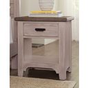 The appearance of Bungalow Dover Grey/Folkstone 1 Drawer Nightstand designed by Vaughan Bassett in the transitional interior design. This dove gray piece of furniture was selected by 1StopBedrooms from Bungalow Collection to add a touch of cosiness and style into your home. Sku: 741-226. Material: Solid Hardwood.