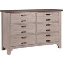 The appearance of Bungalow Dover Grey/Folkstone 6 Drawer Double Dresser designed by Vaughan Bassett in the transitional interior design. This dove gray piece of furniture was selected by 1StopBedrooms from Bungalow Collection to add a touch of cosiness and style into your home. Sku: 741-001. Material: Solid Hardwood.