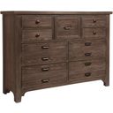 The appearance of Bungalow Folkstone 9 Drawer Master Dresser designed by Vaughan Bassett in the transitional interior design. This folkstone piece of furniture was selected by 1StopBedrooms from Bungalow Collection to add a touch of cosiness and style into your home. Sku: 740-002. Material: Solid Hardwood.