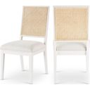 The appearance of Butterfly Cream Linen Textured Fabric Dining Chair Set of 2 In White designed by Meridian in the transitional interior design. This white piece of furniture  was selected by 1StopBedrooms from Butterfly Collection to add a touch of cosiness and style into your home. Sku: 705White-C. Material: Rubberwood.
