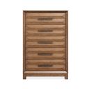 The appearance of Callisto Drawer Chest In Bourbon Brown designed by Magnussen in the transitional interior design. This bourbon brown piece of furniture was selected by 1StopBedrooms from Callisto Collection to add a touch of cosiness and style into your home. Sku: B6396-10. Material: Oak Veneer.