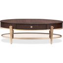 The appearance of Camellia Field Oval Cocktail Table In Warm Pecan designed by Michael Amini in the transitional interior design. This warm pecan piece of furniture  was selected by 1StopBedrooms from Camellia Field Collection to add a touch of cosiness and style into your home. Sku: N9090201-400. Material: Solid Wood.