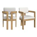Canal Arm Chair with Fabric Set of 2 In Natural and White